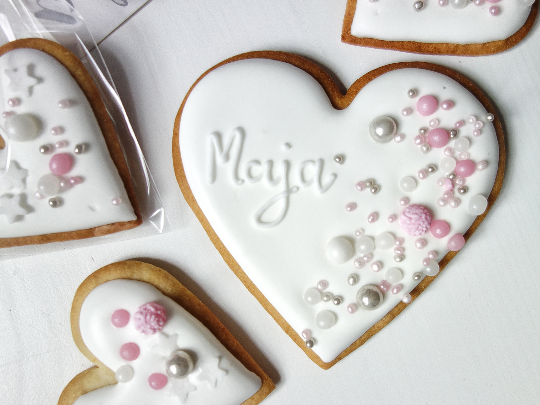 Serce 8cm z perełkami i napisem